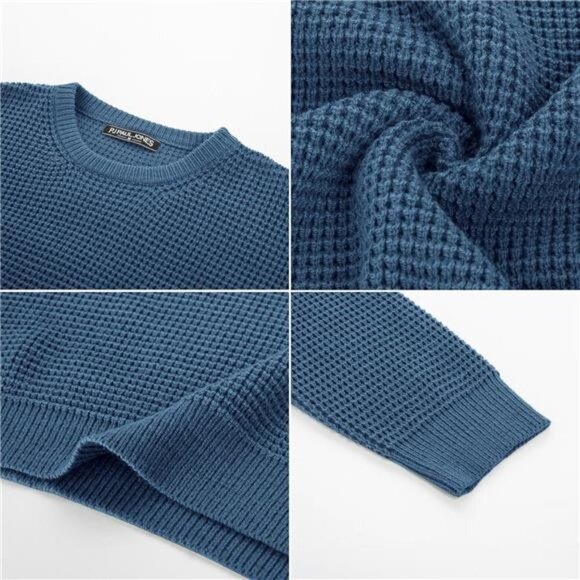 Mens Crewneck Pullover Sweater Waffle Textured Long Sleeve - Picture 4 of 5
